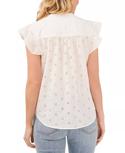 White Ruffle Eyelet blouse (L)