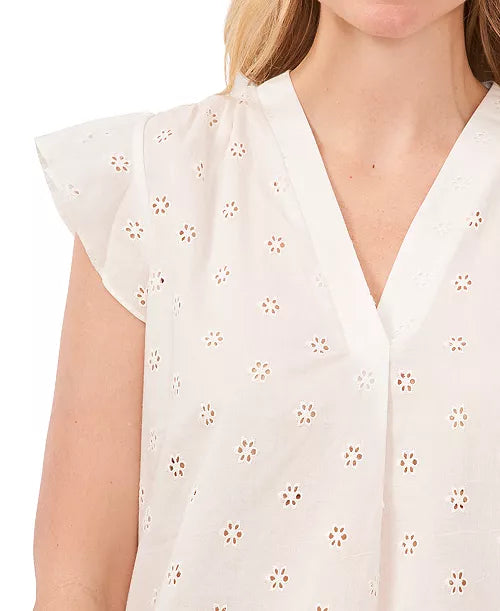 White Ruffle Eyelet blouse (L)