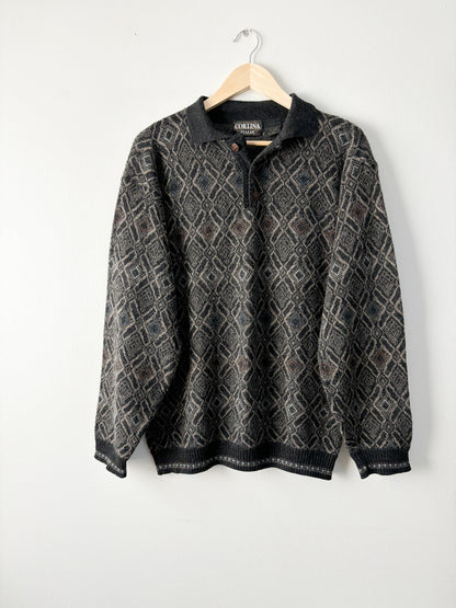 Vintage Patterned Collared Sweater