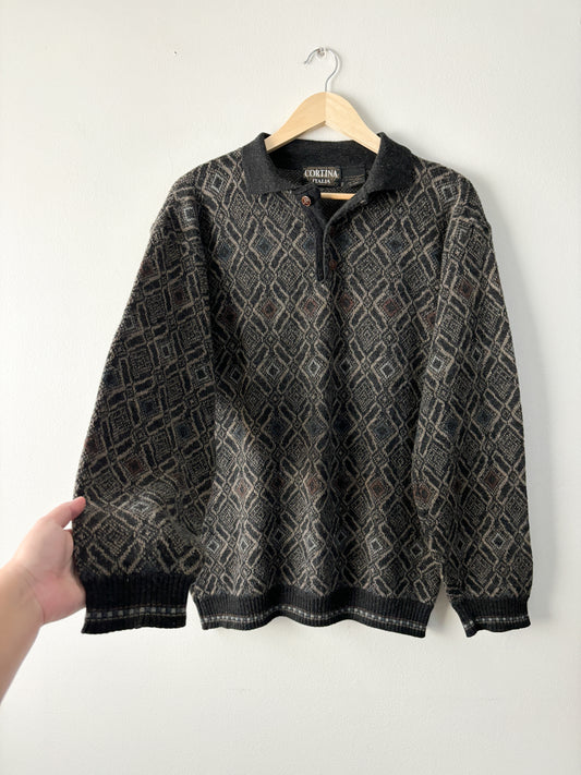 Vintage Patterned Collared Sweater