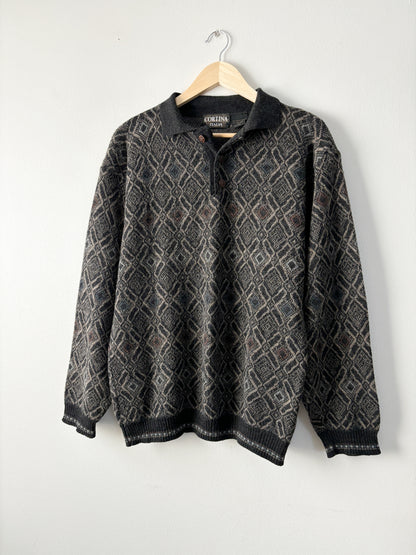 Vintage Patterned Collared Sweater
