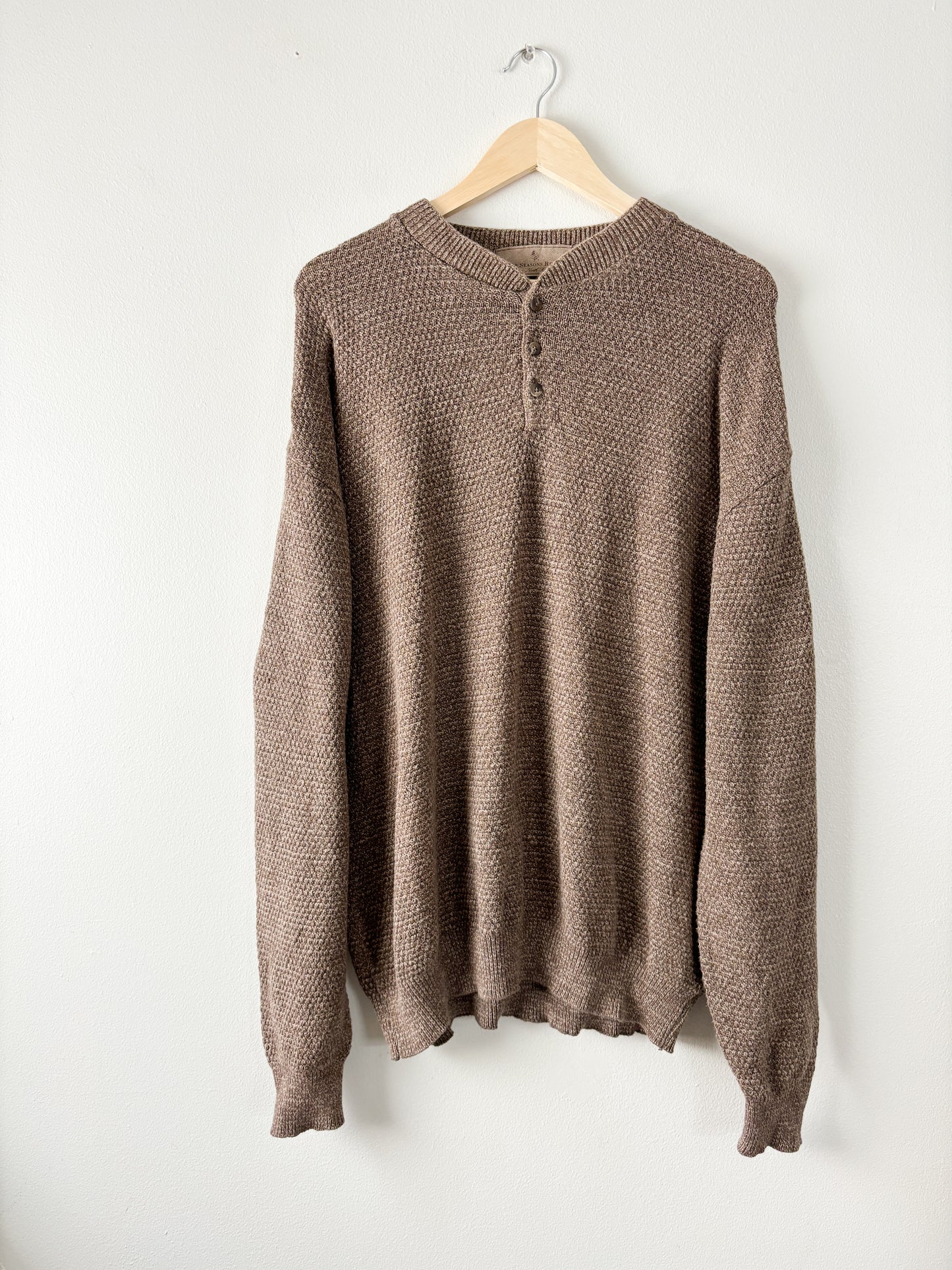 Brown cotton henley sweater