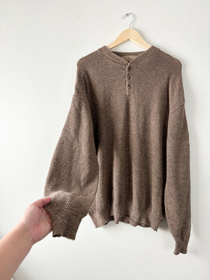 Brown cotton henley sweater