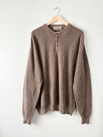 Brown cotton henley sweater