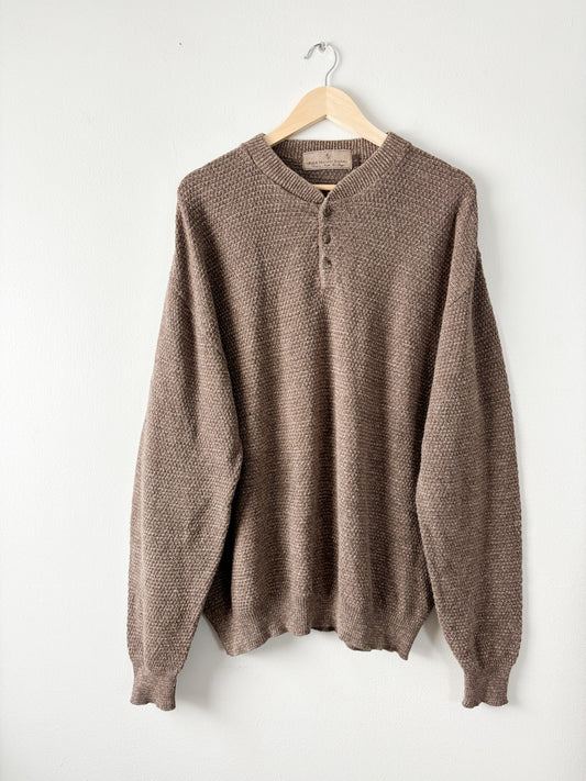 Brown cotton henley sweater